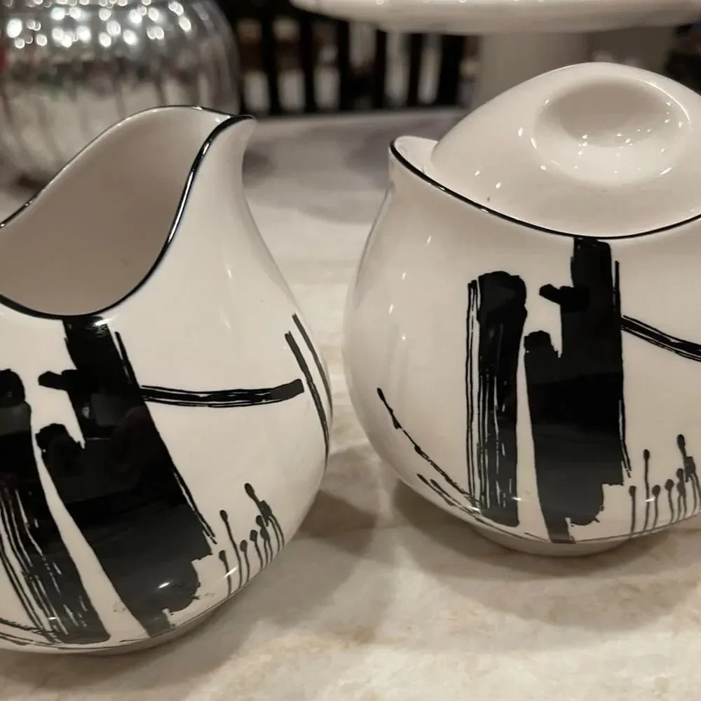 Sango Calligraphy Larry Lasso 80’s cream and sugar set EUC